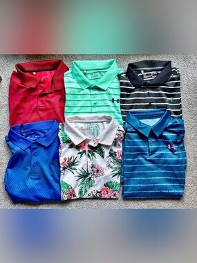 Under Armour Boy’s Large Golf Polo Bundle - Mint, Red, Black, Blue & Floral